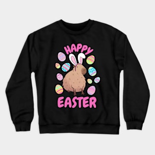 Happy easter cute capybara wearing bunny ears Crewneck Sweatshirt